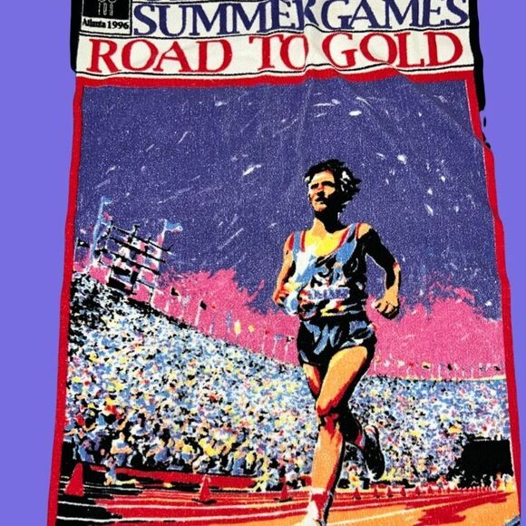 Vintage 1996 Atlanta Olympic Summer Games "Road to Gold" beach towel 63"x 35" - Picture 2 of 6